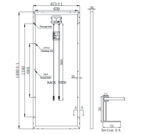 Engineering Drawings Of JAYUAN Mono Solar Panel 180w