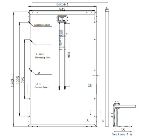 Engineering Drawings Of JAYUAN Mono Solar Panel 240w