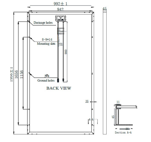 Engineering Drawings Of JAYUAN Mono Solar Panel 340w