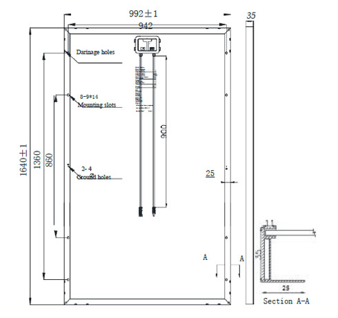 Engineering Drawings Of JAYUAN Poly Solar Panel 240w