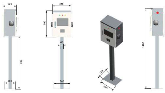 Dimension And View of Commercial AC EV Charger